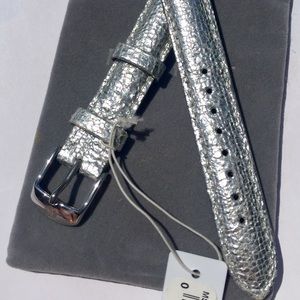 New auth Michele 16mm leather watch strap silver